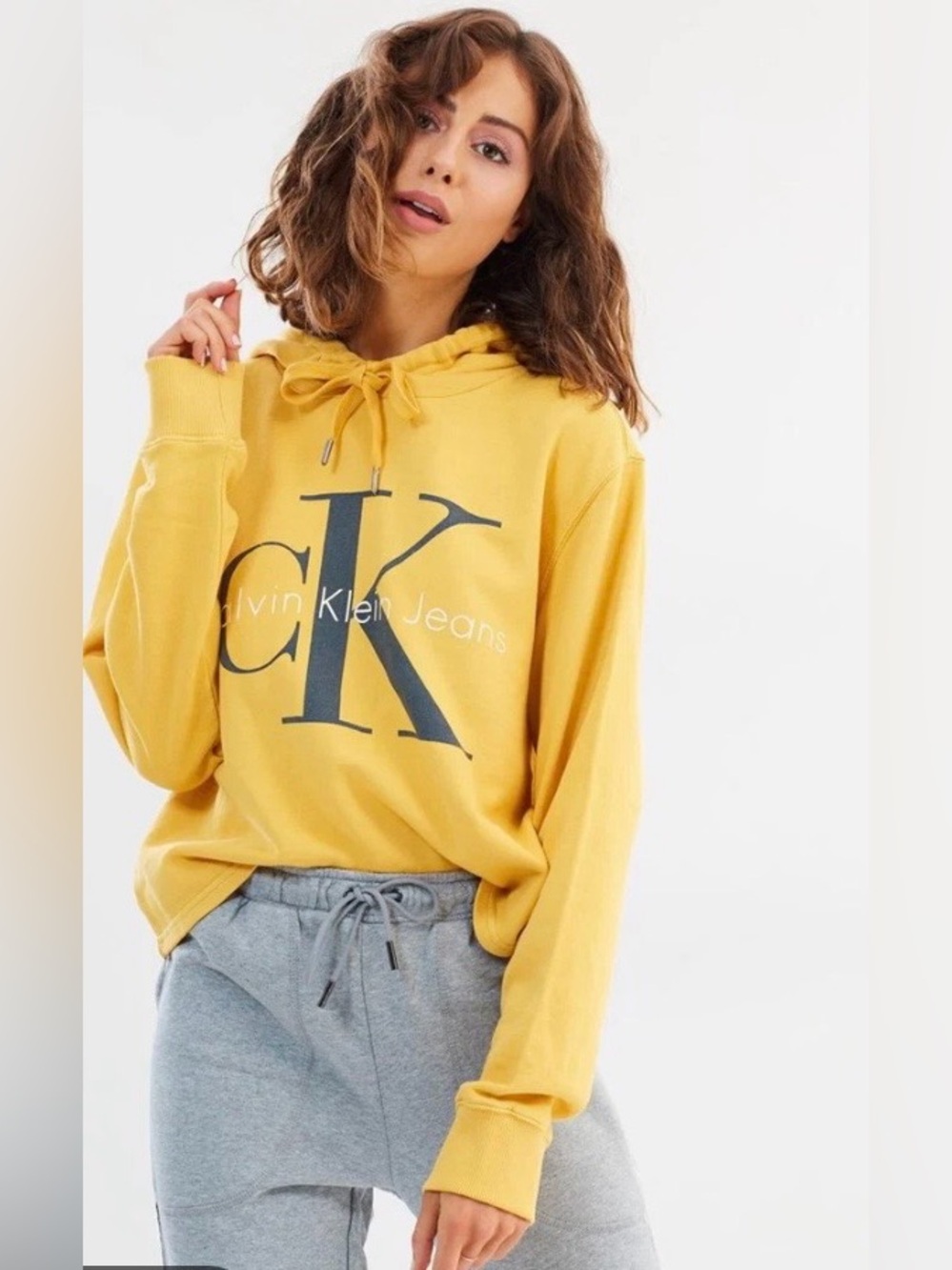 Calvin Klein Jeans Mustard Yellow Logo Hoodie